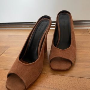 Rachel Comey Women's Walnut Suede Square Open Toe Curve Wedge Sandals Size 7 